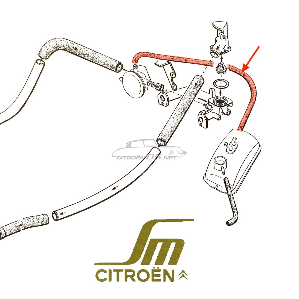 Water pipe, from header tank to water pump, SM e.f.i. 07/1972-&gt;