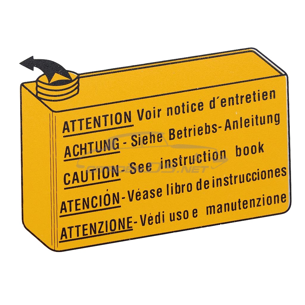 &quot;Attention: voir notice d’entretien&quot; LHS plaque jaune écriture noire