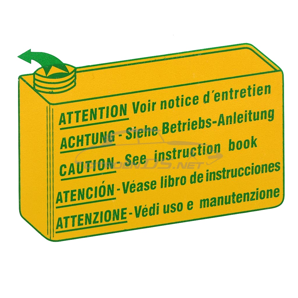 Plaque alu peinte en jaune sur bocal &quot;Attention: voir notice d’entretien&quot; LHM