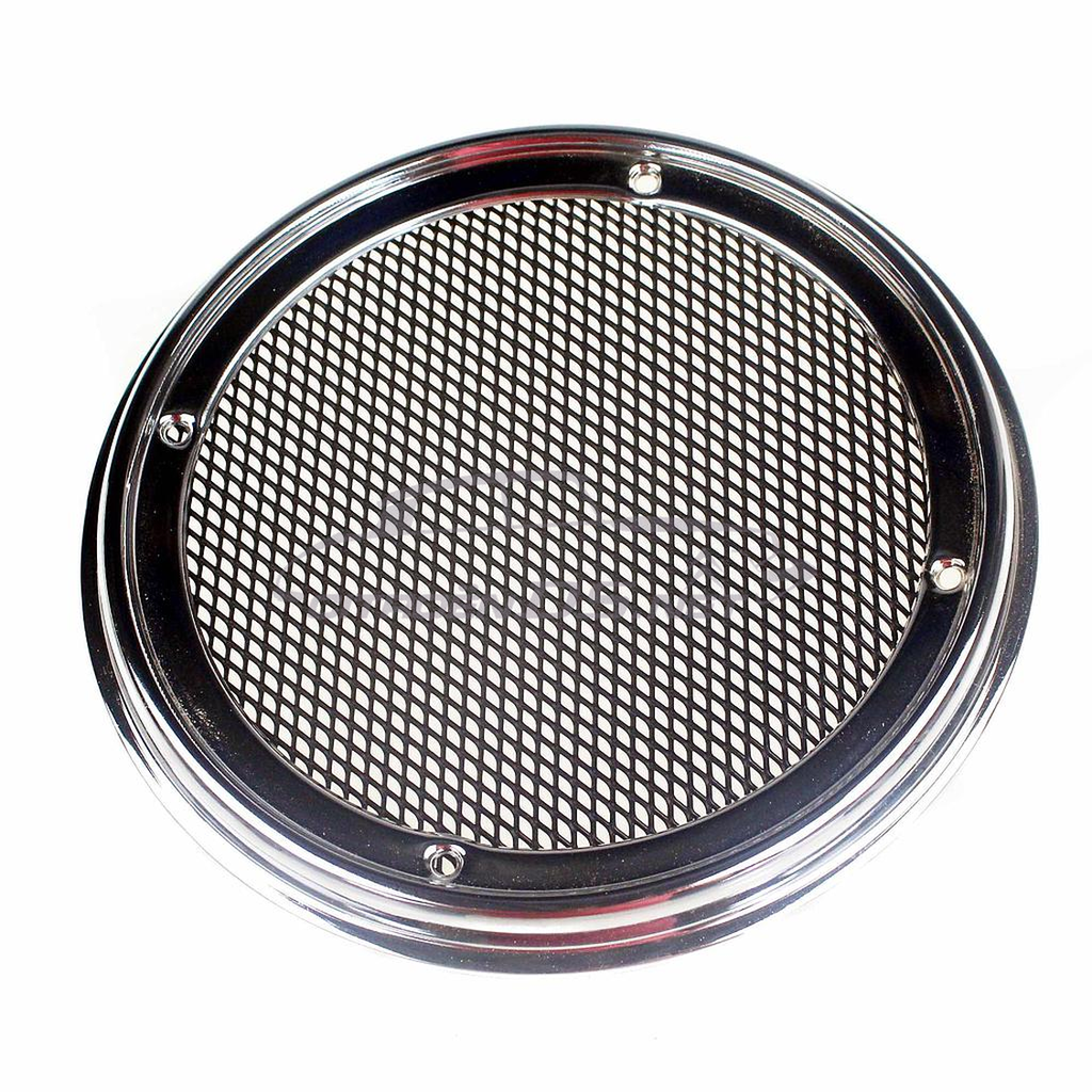 Speaker grille for parcel shelf. Chrome ring with black grille